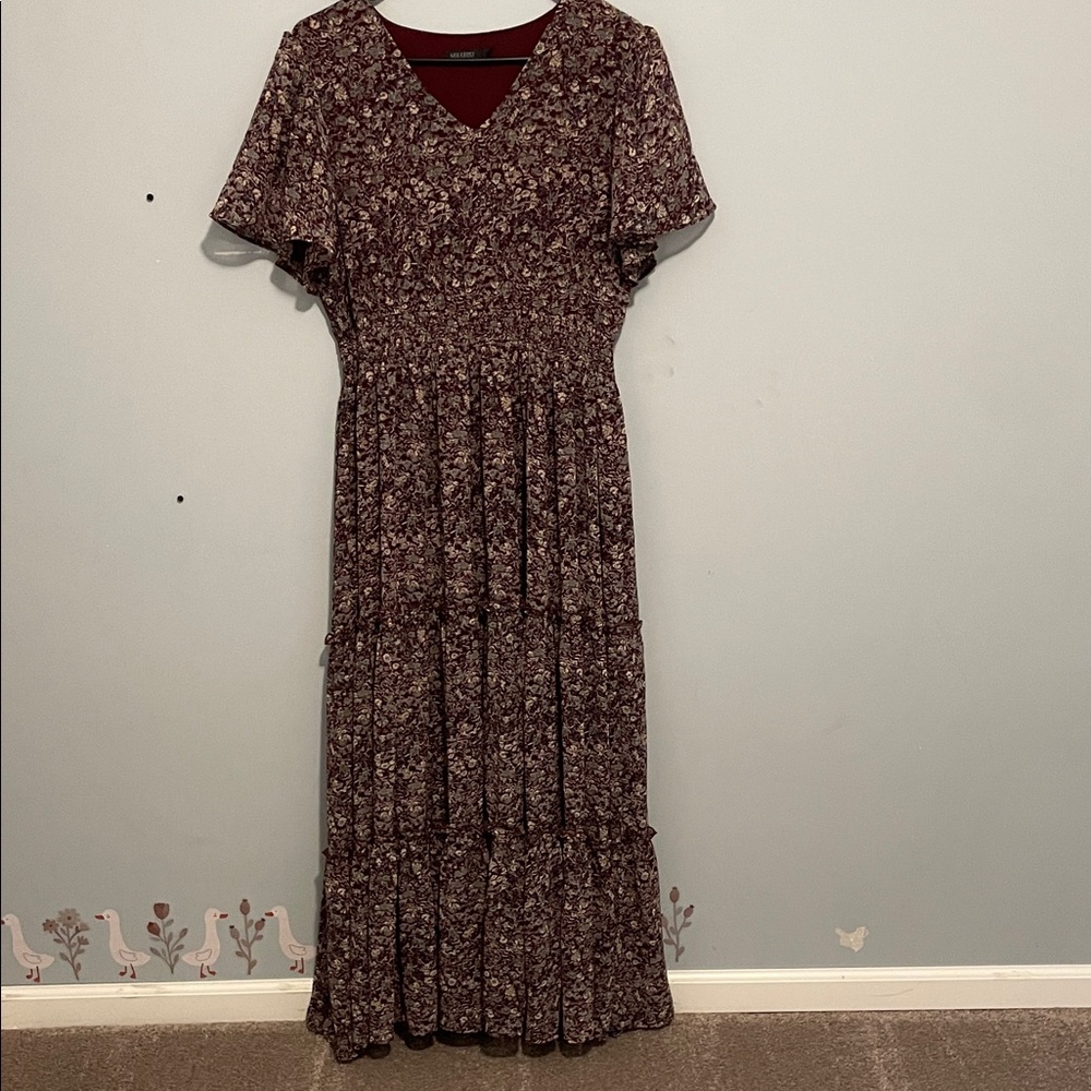Mikarose Burgundy Floral Maxi Dress